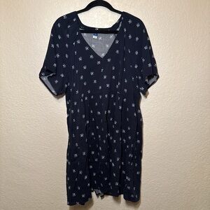 Old Navy Dark Blue Dress with White Leaf Design